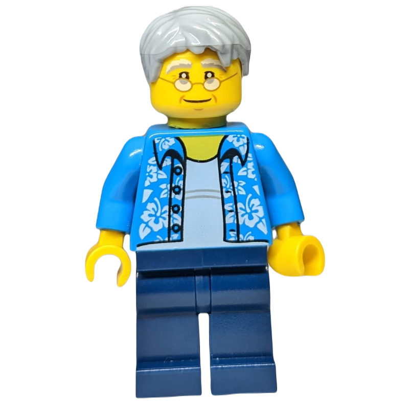 LEGO Man, Open Dark Azure Hawaiian Shirt, Dark Blue Legs, Light Bluish Gray Hair, Glasses (fig-009818)