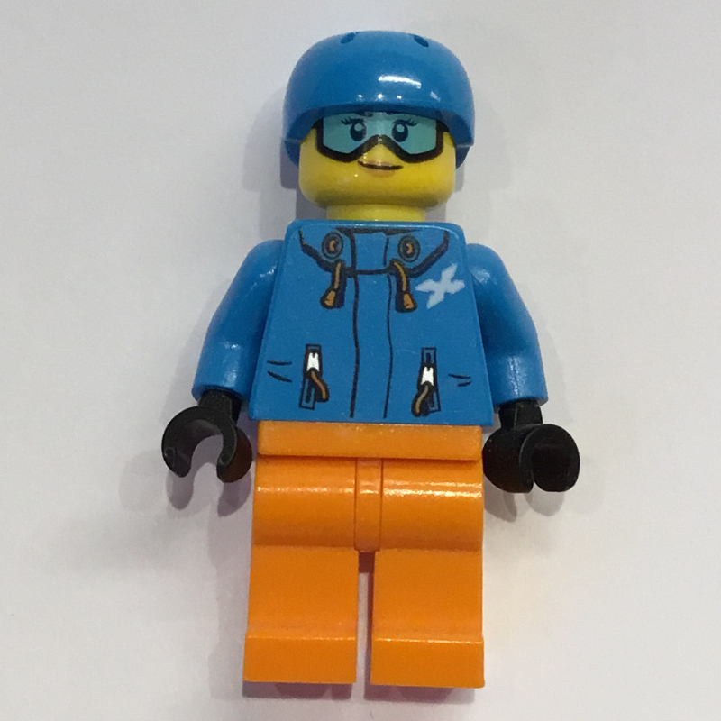 LEGO Woman, Dark Azure Ski Jacket, Orange Legs, Dark Azure Helmet, Snow Goggles (fig-009825)