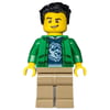 Man, Open Green Jacket, Dark Tan Legs, Black Hair