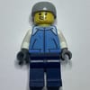 Man, Bright Light Blue Letterman Jacket, Dark Blue Legs, Light Bluish Gray Helmet