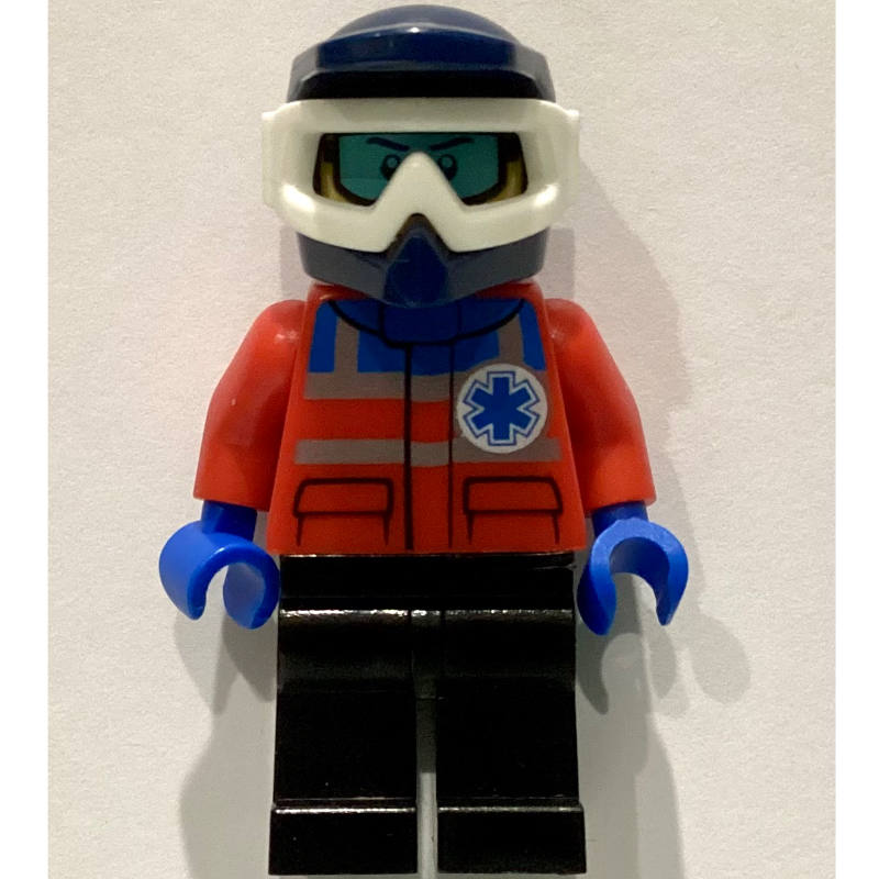 LEGO Paramedic, Red Jacket with Star of Life, Dark Blue Dirt Bike Helmet with Snow Goggles, Printed Snow Goggles (fig-009835)