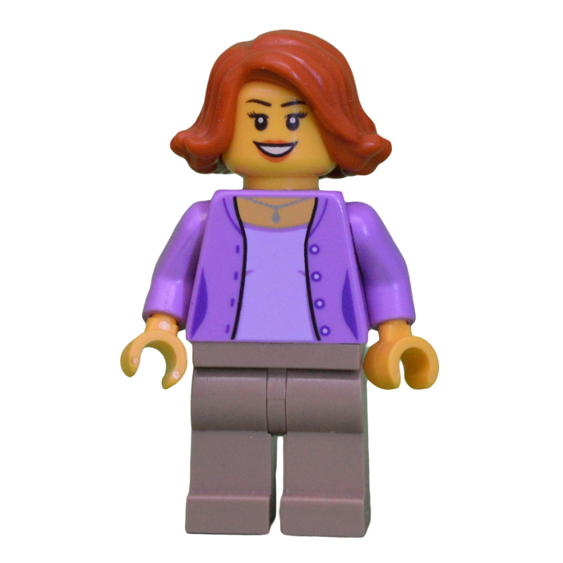 LEGO Woman, Open Medium Lavender over Lavender Shirt, Dark Tan Legs, Dark Orange Hair (fig-009837)