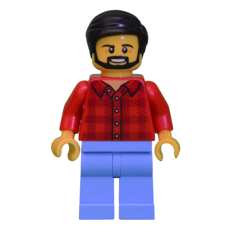 LEGO Man, Red Flannel Shirt, Medium Blue Legs, Black Hair, Beard (fig-009838)