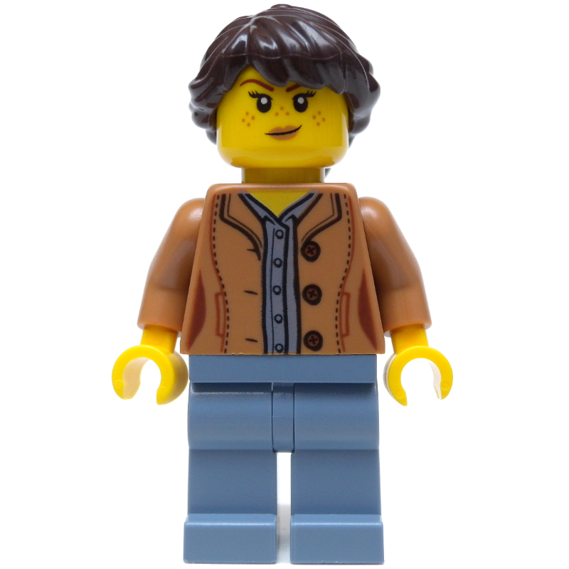 LEGO Woman, Medium Nougat Jacket, Sand Blue Legs, Dark Brown Hair (fig-009844)