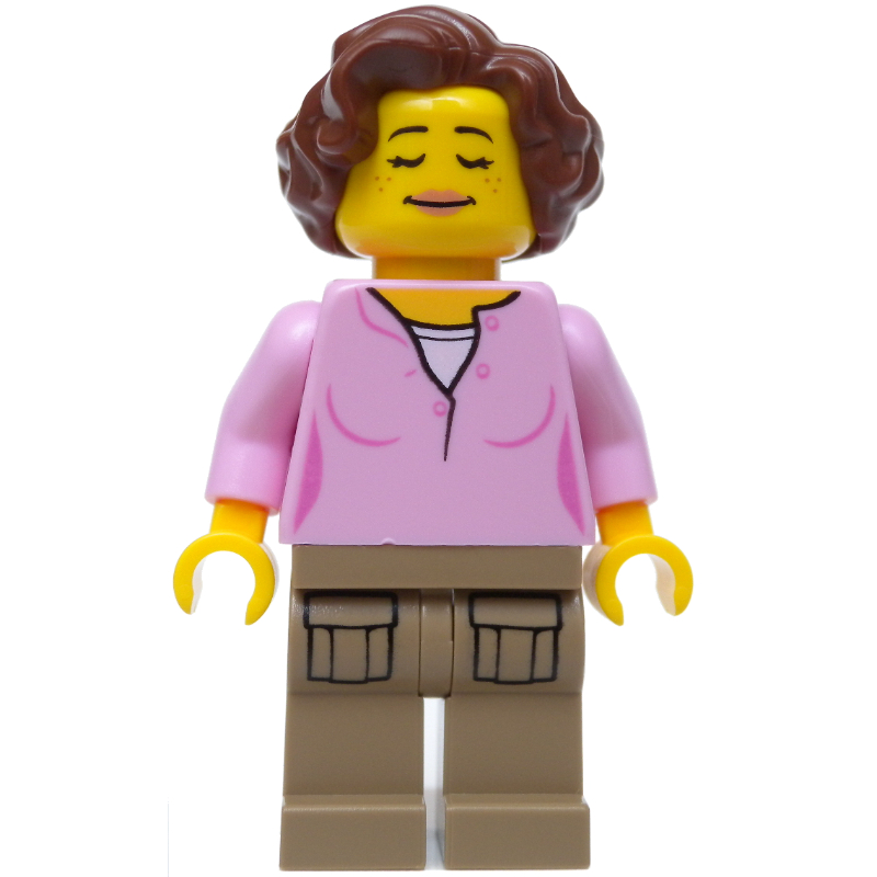 LEGO Woman, Bright Pink Top, Dark Tan Legs, Reddish Brown Hair (fig-009849)
