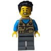 Man, Dark Tan Vest with Zippers and Pouches, Black Hair, Baby Carrier, Stubble