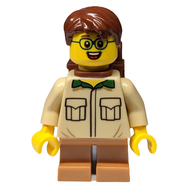 LEGO Boy, Tan Shirt, Short Medium Nougat Legs, Reddish Brown Hair, Backpack, Glasses (fig-009851)