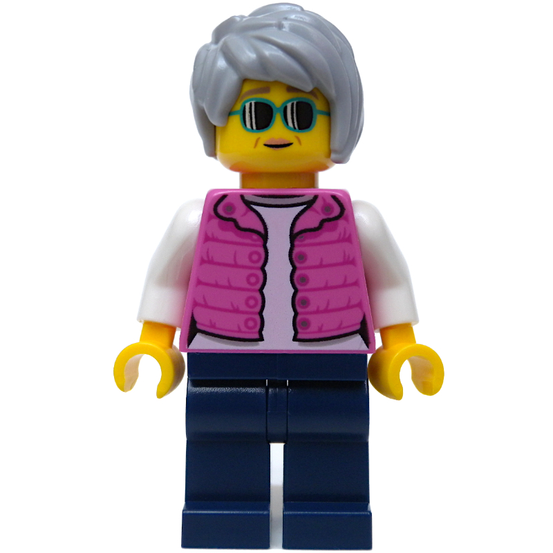 LEGO Woman, Dark Pink Jacket, Dark Blue Legs, Light Bluish Gray Hair (fig-009852)