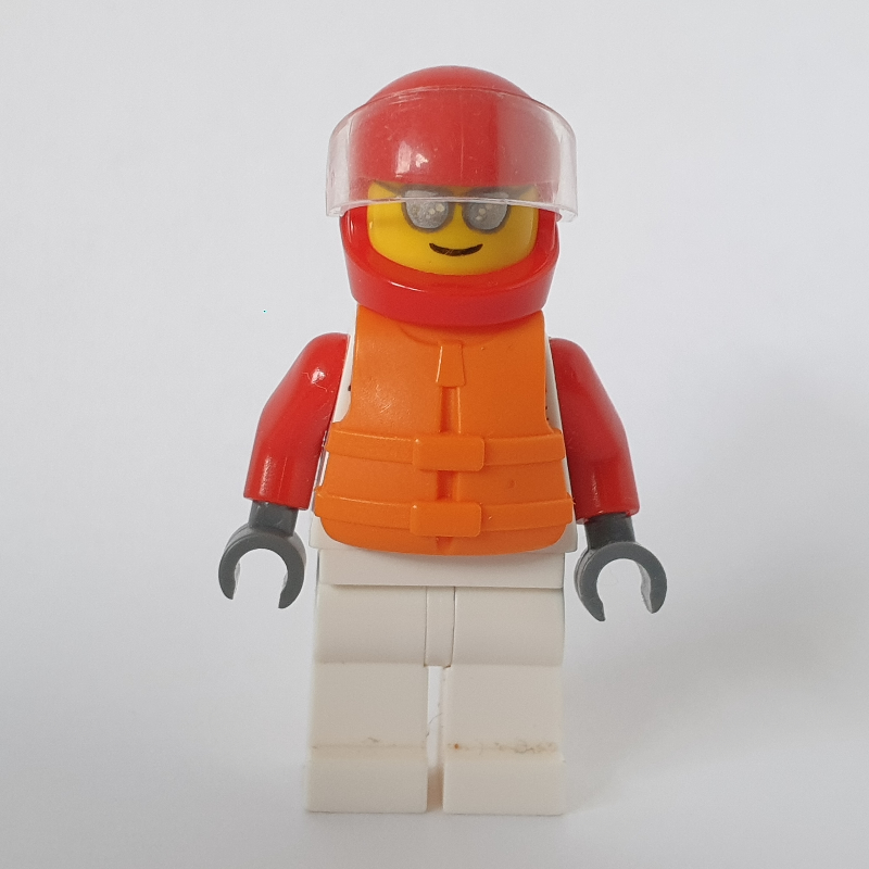 LEGO Racer, White and Red Jumpsuit, Red Helmet with Visor, Sunglasses (fig-009857)