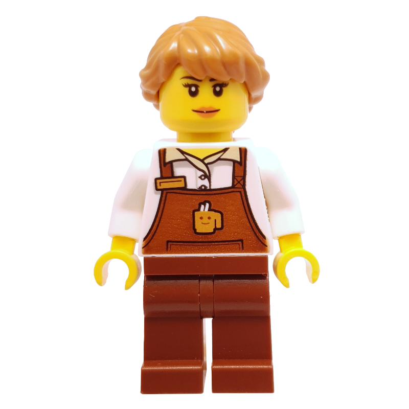 LEGO Barista, Woman, White Torso, Reddish Brown Apron, Medium Nougat Hair (fig-009860)