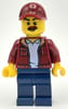Man, Open Dark Red Jacket, Dark Blue Legs, Dark Red Cap, Moustache