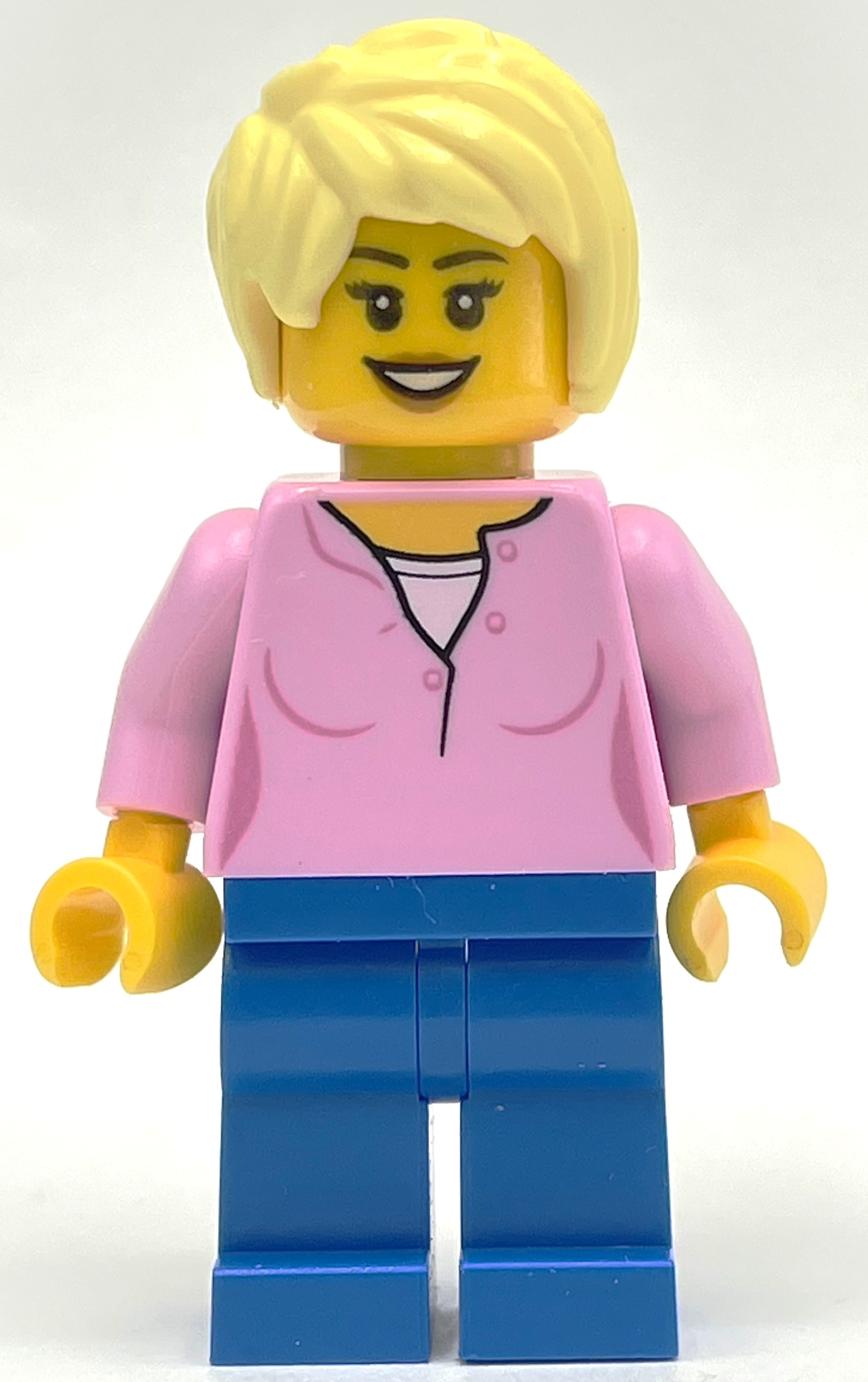 LEGO Woman, Bright Pink Top, Blue Legs, Bright Light Yellow Hair (fig-009866)