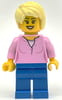 Woman, Bright Pink Top, Blue Legs, Bright Light Yellow Hair