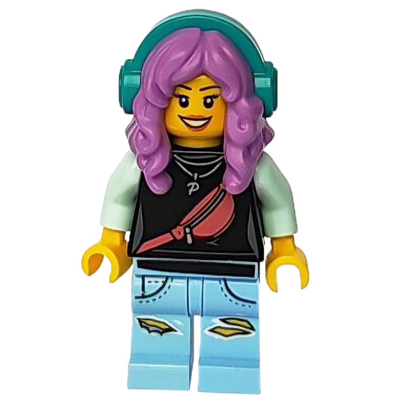 LEGO Parker L. Jackson, Black Top, Medium Lavender Hair with Headphones (fig-009875)