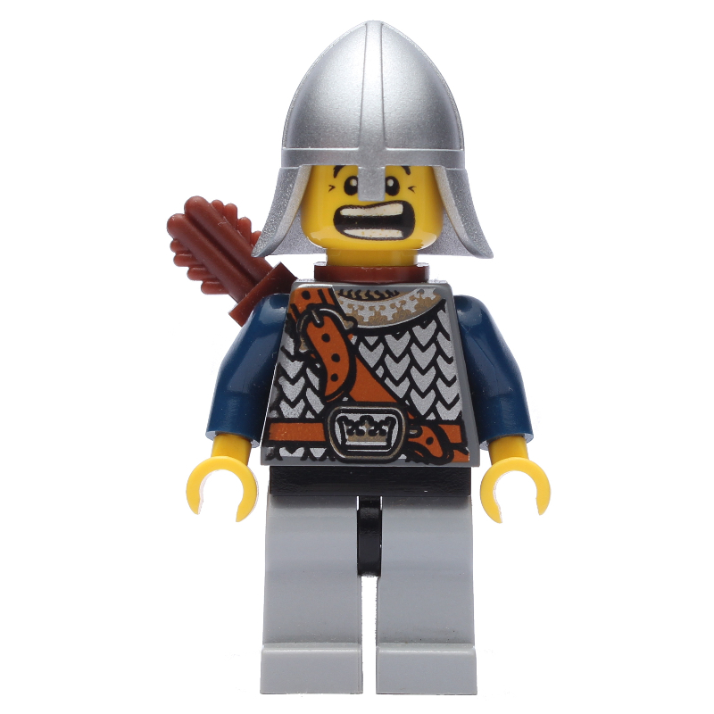 LEGO Knight, Archer with Metallic Silver Helmet, Light Bluish Grey Legs, and Quiver (fig-009896)