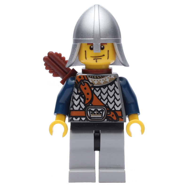 LEGO Knight, Archer with Metallic Silver Helmet, and Quiver, Cheek Lines (fig-009897)