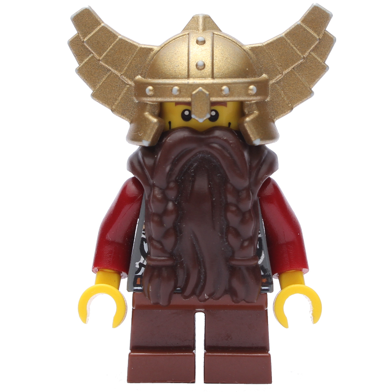 LEGO Dwarf, Dark Brown Beard, Metallic Gold Winged Helmet (fig-009902)