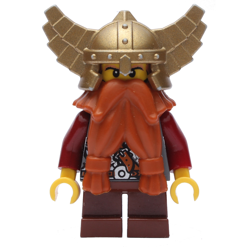 LEGO Dwarf, Dark Orange Beard, Metallic Gold Winged Helmet (fig-009905)