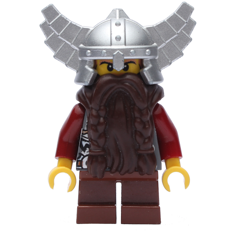 LEGO Dwarf, Dark Brown Beard, Metallic Silver Winged Helmet (fig-009915)
