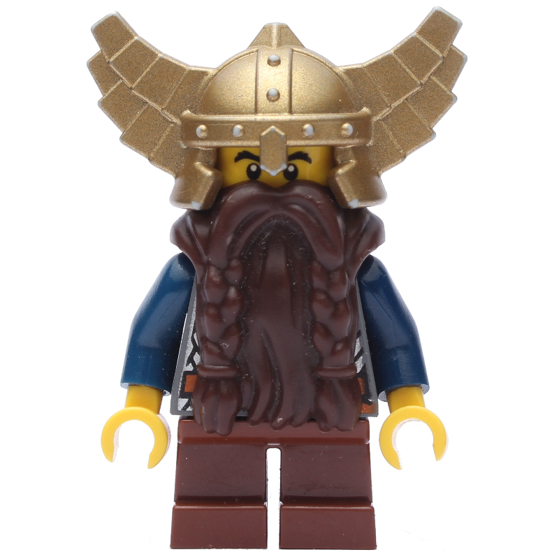 LEGO Dwarf, Dark Brown Beard, Metallic Gold Winged Helmet (fig-009916)
