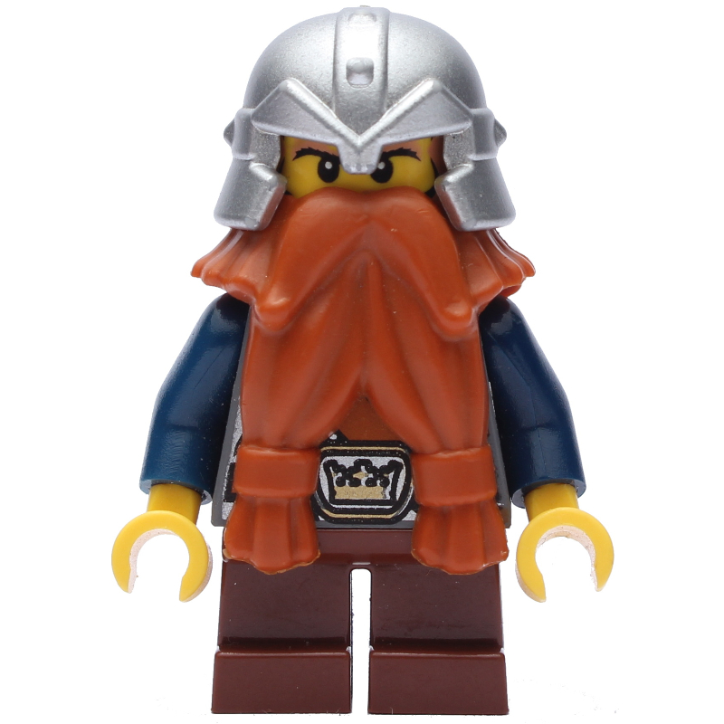 LEGO Dwarf, Dark Orange Beard, Metallic Silver Helmet, Printed Beard (fig-009945)