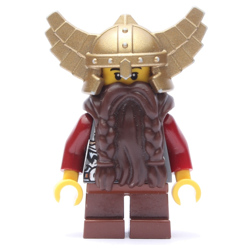 LEGO Dwarf, Dark Brown Beard, Metallic Gold Winged Helmet (fig-009955)