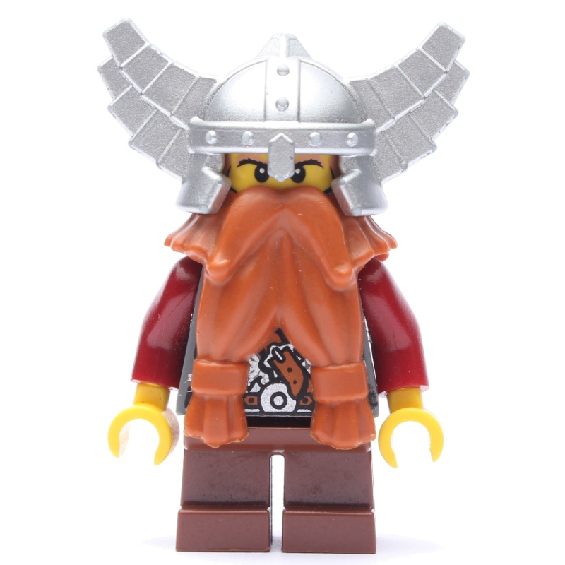 LEGO Dwarf, Dark Orange Beard, Metallic Silver Winged Helmet, Printed Beard (fig-009956)