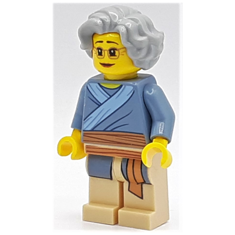 LEGO Woman, Sand Blue Tunic, Light Bluish Gray Hair, Glasses (fig-009976)