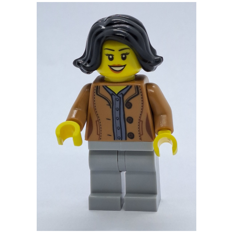 LEGO Woman, Medium Nougat Jacket, Light Bluish Gray Legs, Black Hair (fig-009981)