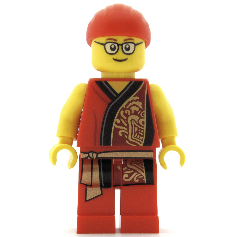 LEGO Man, Red Robe with Gold Sash Belt, Red Bandanna, Glasses (fig-009982)