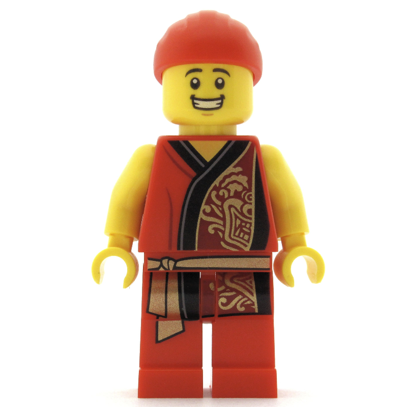 LEGO Man, Red Robe with Gold Sash Belt, Red Bandanna, Big Smile (fig-009984)