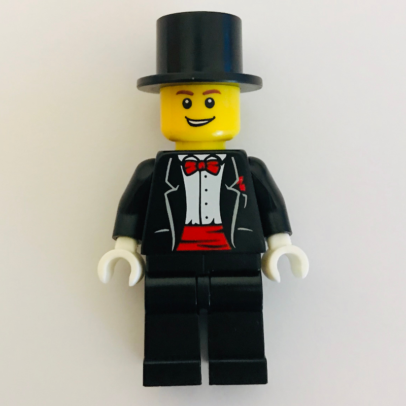 LEGO Groom, Black Tuxedo with Red Bow Tie and Cummerbund, Top Hat (fig-010017)
