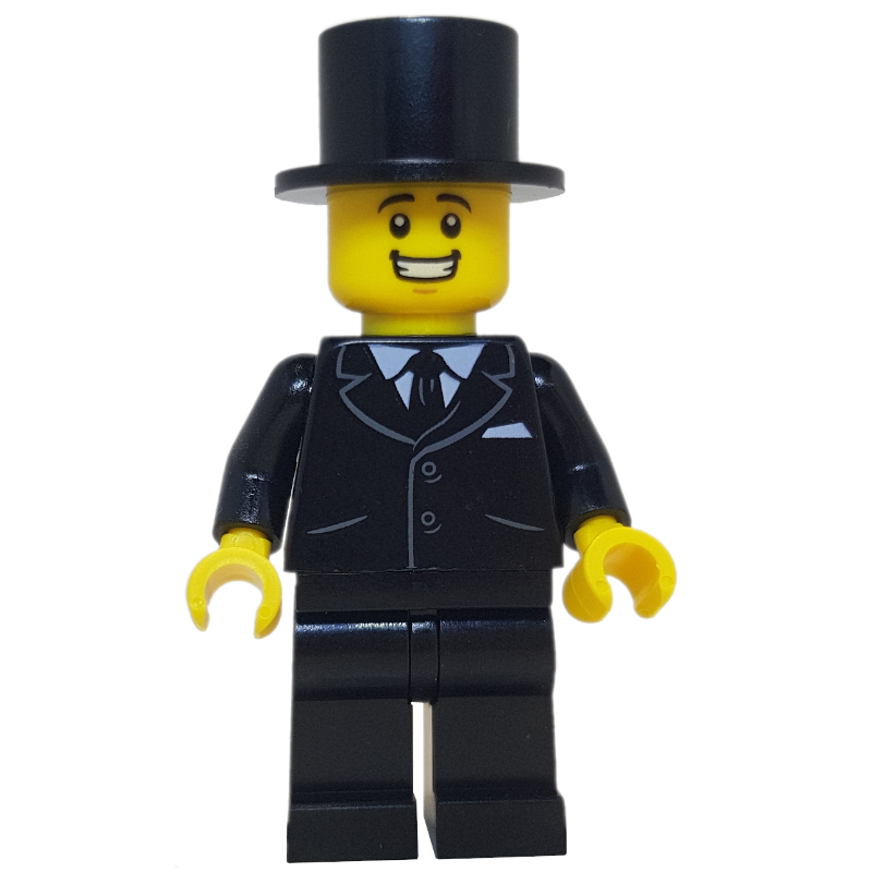 LEGO Groom, Black Suit with Tie, Top Hat (fig-010023)