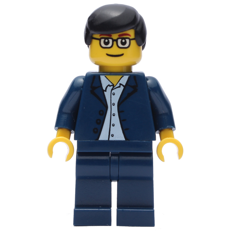 LEGO Man, Dark Blue Suit, Black Hair, Glasses (fig-010038)