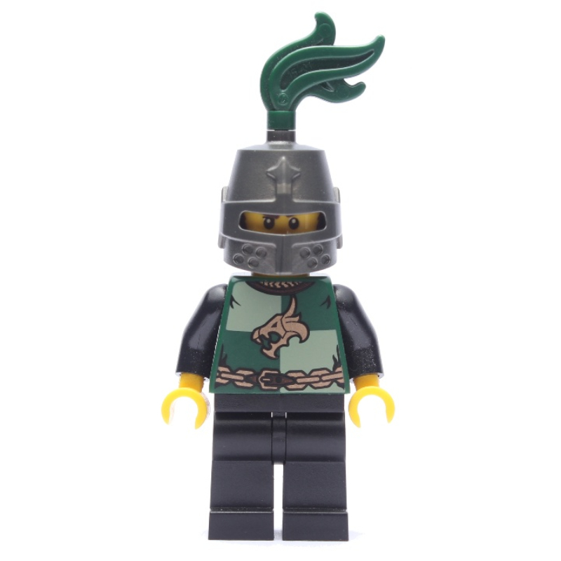 LEGO Dragon Knight, Dark Green, Helmet with Dark Green Plume, Moustache and Stubble (Pearl Dark Gray) (fig-010092)