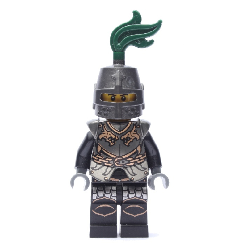 LEGO Dragon Knight, Black, Armor, Helmet with Dark Green Plume (Pearl Dark Gray) (fig-010096)