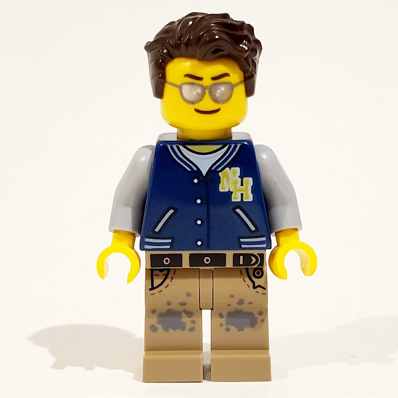 LEGO Dark Blue Torso, Dark Tan Legs, Dark Brown Hair (fig-010131)