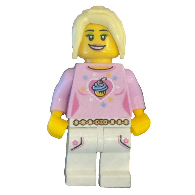 LEGO Bright Pink Torso, White Legs, Bright Light Yellow Hair (fig-010135)