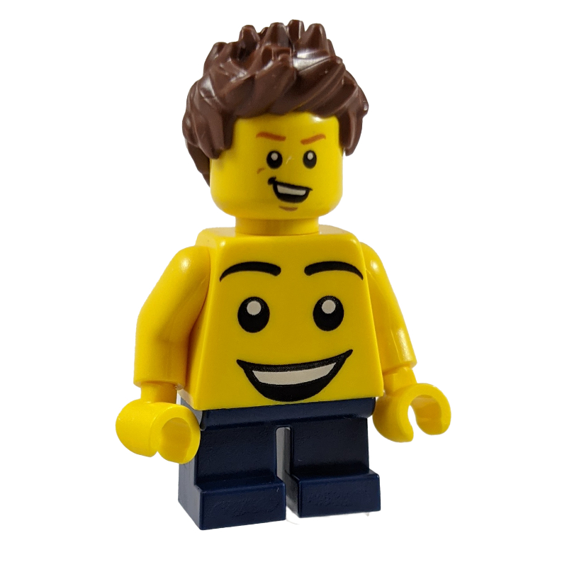 LEGO Kid - Yellow Torso, Dark Blue Legs, Reddish Brown Hair (fig-010138)