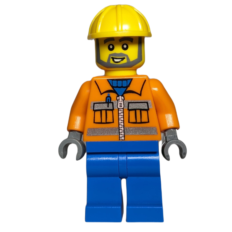 LEGO Orange Torso, Blue Legs, Yellow Hat, Grey Beard (fig-010185)