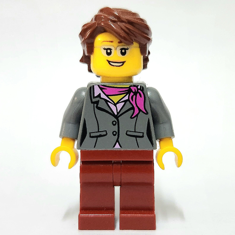LEGO Dark Bluish Grey Torso, Dark Red Legs, Reddish Brown Hair (fig-010238)