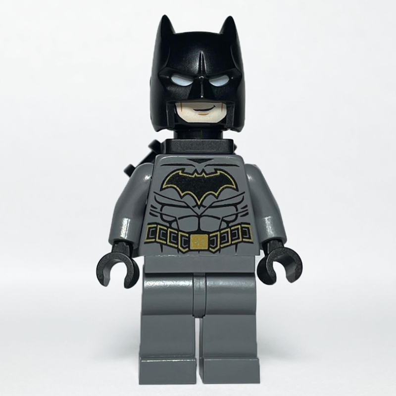LEGO Batman, Dark Bluish Gray Suit, Black Cowl, Neck Bracket with Bars (fig-010263)