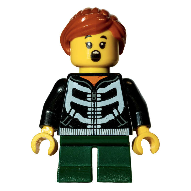 LEGO Kid - Black Torso, Dark Green Legs, Dark Orange Hair (fig-010284)