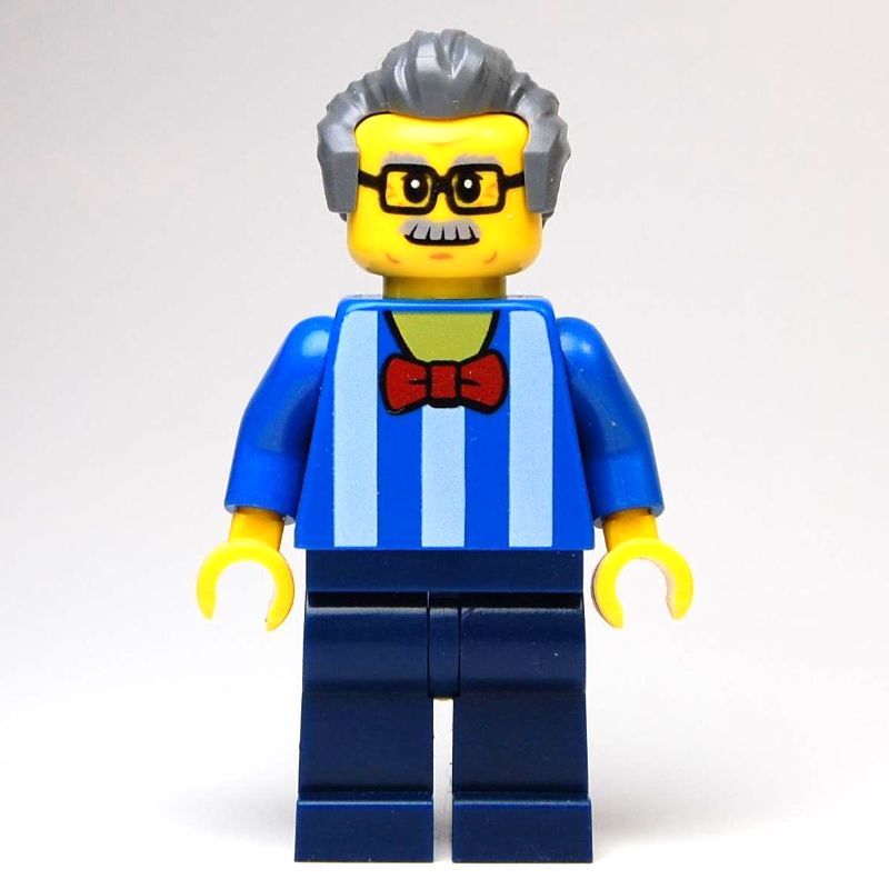 LEGO Blue Torso, Dark Blue Legs, Dark BLuish Grey Hair - With Back Print (fig-010358)