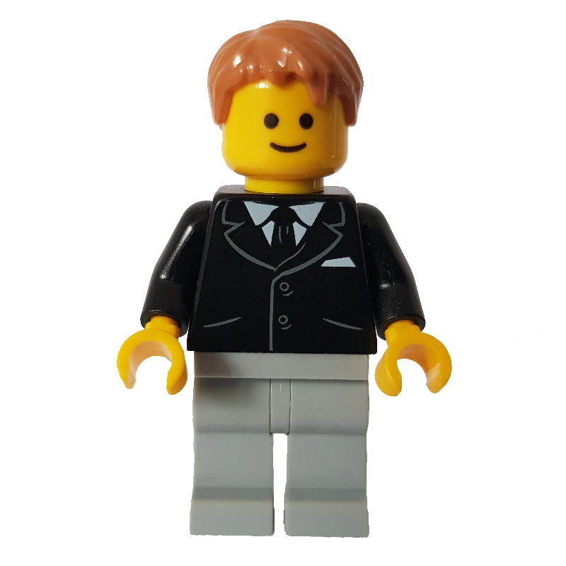 LEGO Black Torso Jacket, Light Bluish grey Legs, Dark Orange Hair - Pockets (fig-010360)