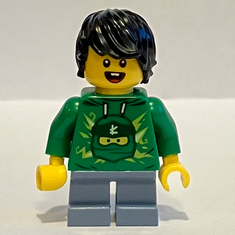 LEGO Kid - Green Torso, Sand Blue Legs, Black Hair (fig-010372)