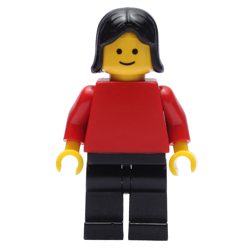 LEGO Red Torso, Black Legs, Black Hair (fig-010377)