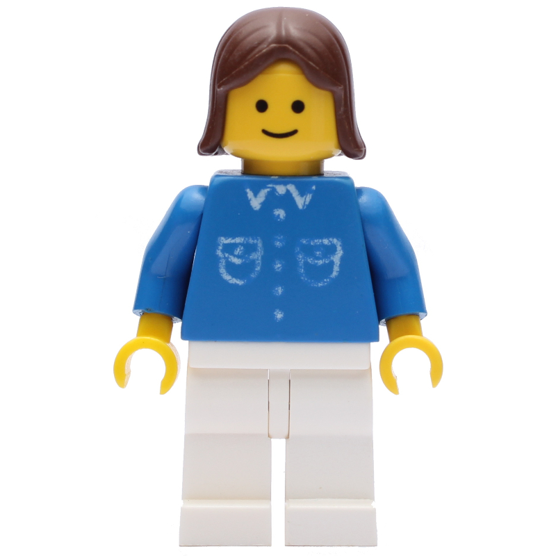 LEGO Blue Torso, White Legs, Brown Hair (fig-010379)
