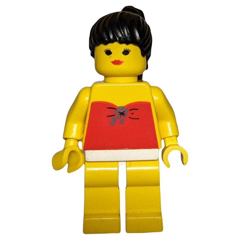 LEGO Woman, Red Swimsuit, Black Hair - Closed Mouth (fig-010394)