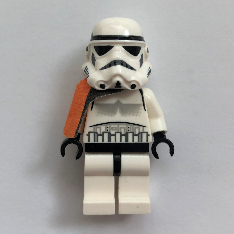LEGO Sandtrooper Squad Leader / Captain, Orange Pauldron, Neck Bracket, Plain Black Head, Dotted Mouth print (fig-010447)